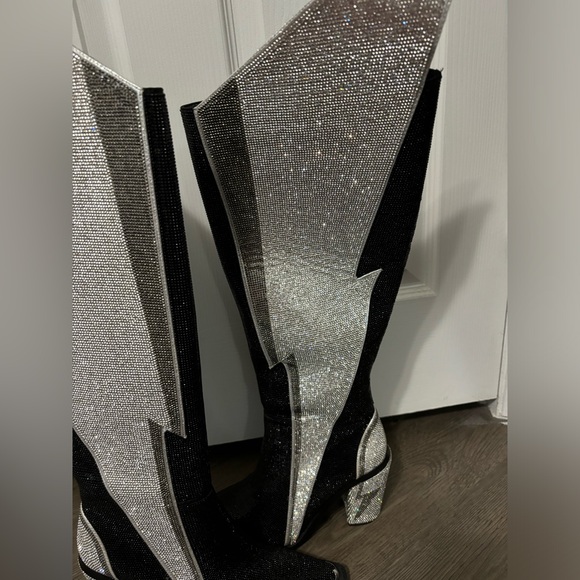 NWOB Dolls Kill / Club Exx Noir Ziggy Sheriff Shine Knee High Boots - Picture 3 of 8